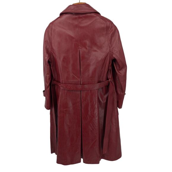 Vintage 24K Leather by Dan di Modes Burgundy Belted Trench Coat Women’s Size 14 - Picture 2 of 8